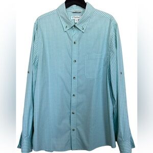 Coolibar Men's Aqua Gingham Button-Down Shirt Sz L UpF50 Adjustable Sleeve